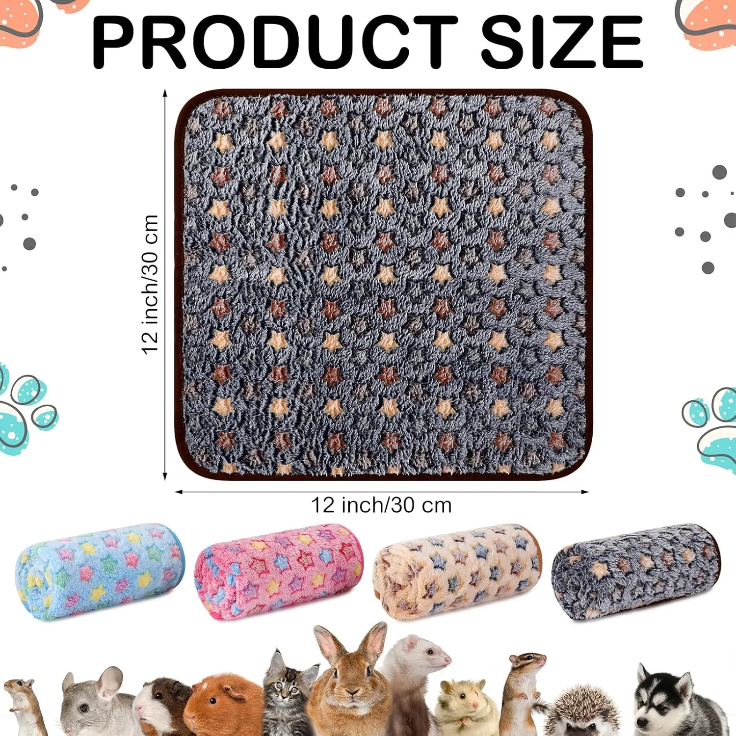 8 Pcs Guinea Pig Bedding Cage Liners Bulk Blankets Small Animal Flannel Throw Bedding Waterproof Absorbent Reusable Pet Pee Sleep Mat Pad Cover for Hamster Ferret(Star,12 x 12 Inch)