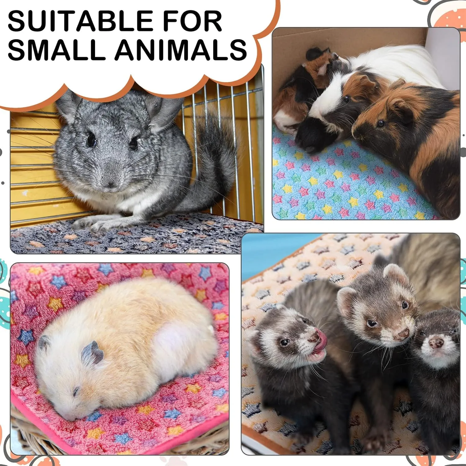 8 Pcs Guinea Pig Bedding Cage Liners Bulk Blankets Small Animal Flannel Throw Bedding Waterproof Absorbent Reusable Pet Pee Sleep Mat Pad Cover for Hamster Ferret(Star,12 x 12 Inch)