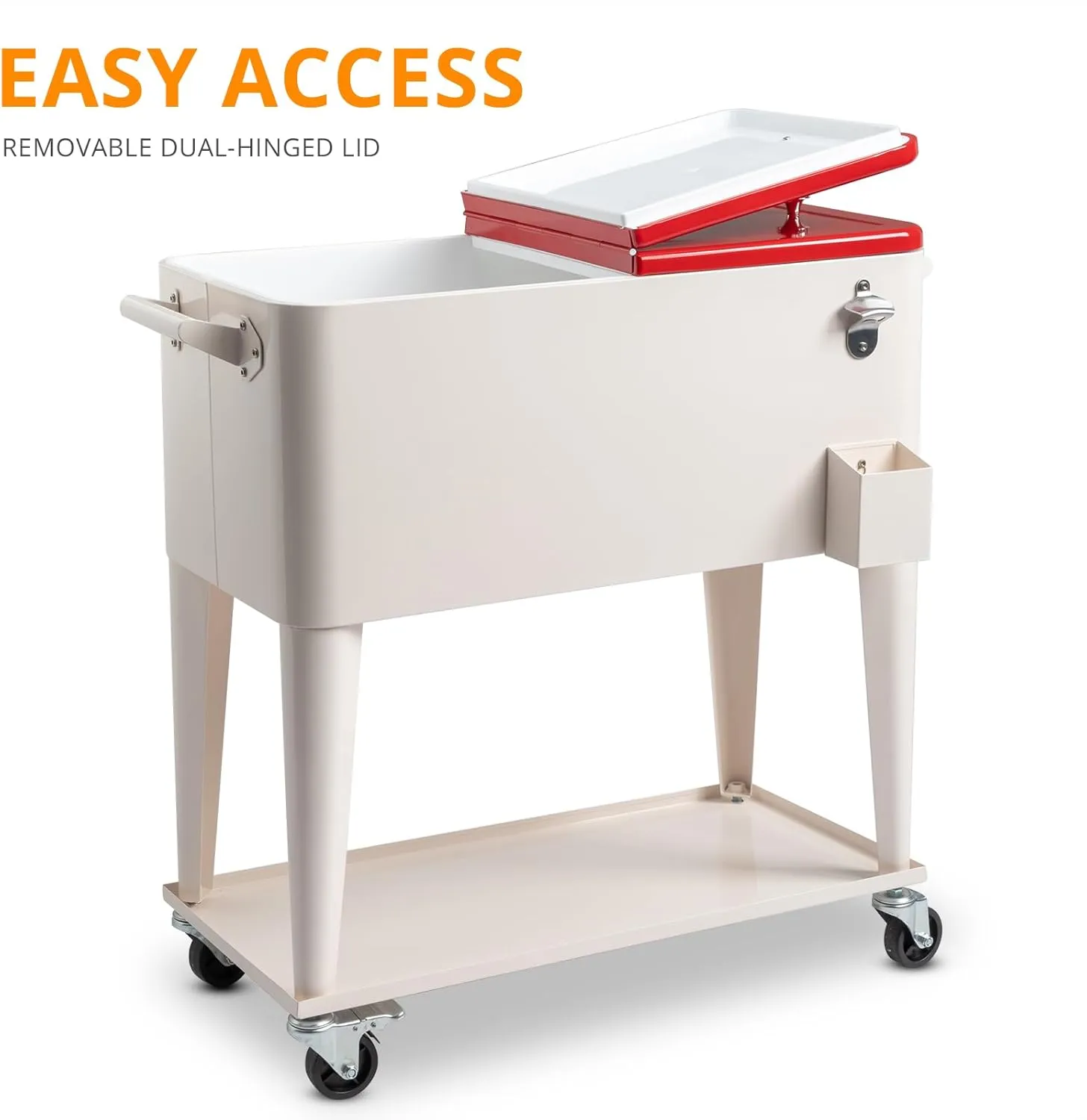 80 Quart Rolling Cooler Cart with Shelf and Bottle Opener for Patio Party