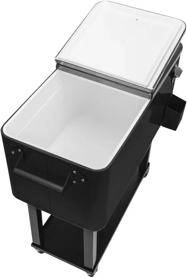 80 Quart Rolling Cooler Cart with Shelf and Bottle Opener for Patio Party