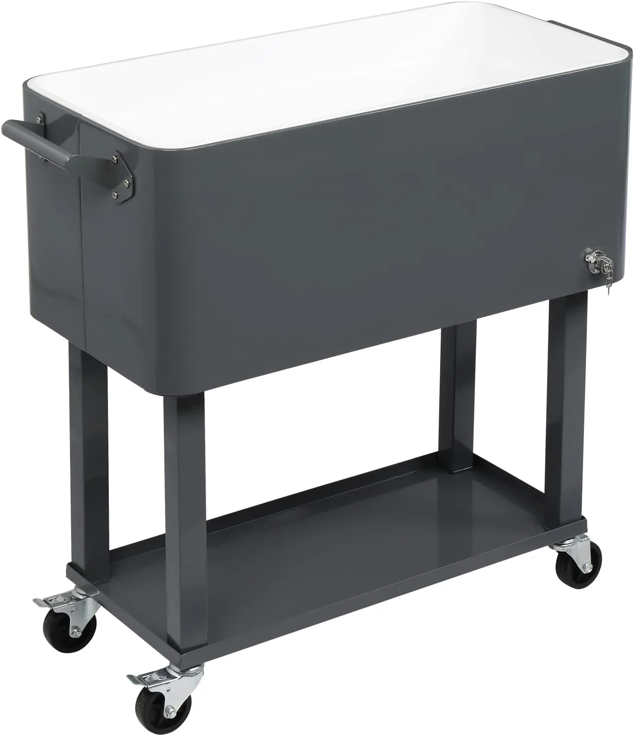 80 Quart Rolling Cooler Cart with Shelf and Bottle Opener for Patio Party