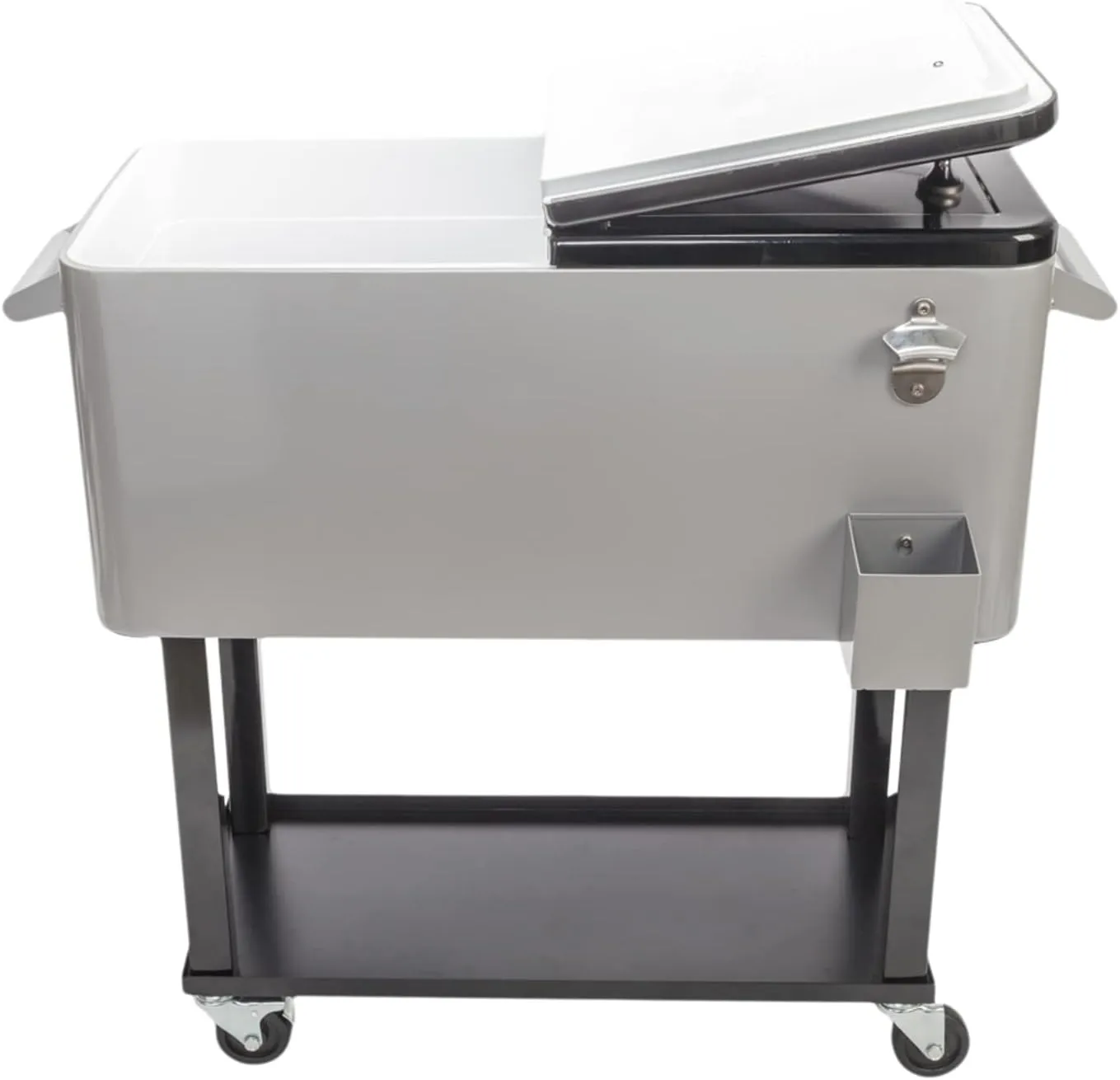 80 Quart Rolling Cooler Cart with Shelf and Bottle Opener for Patio Party