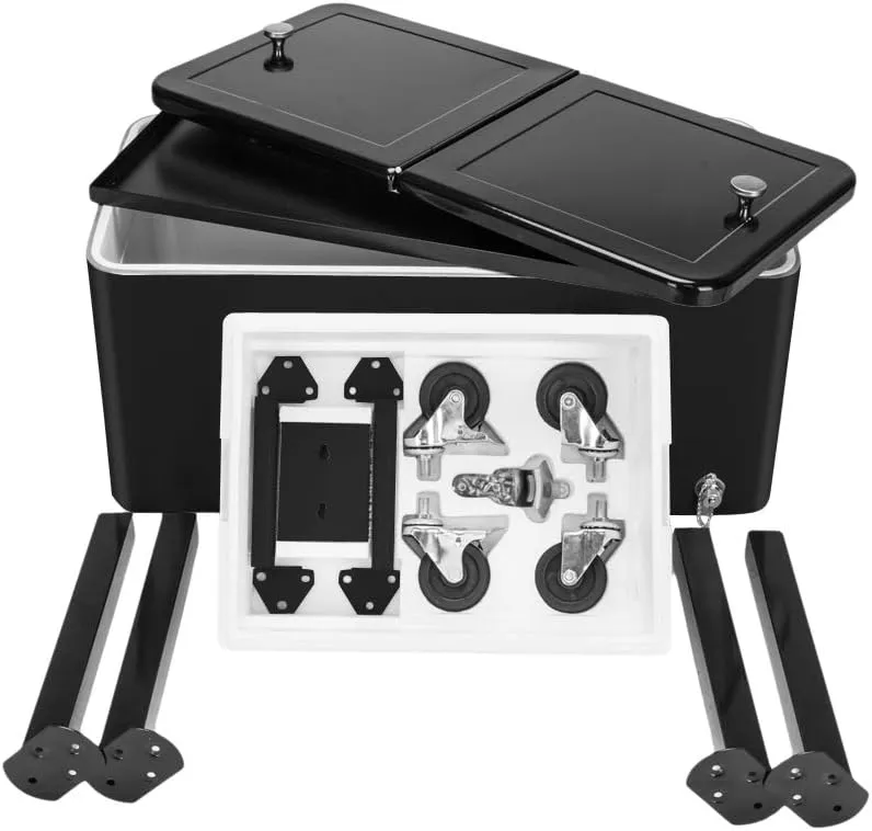 80 Quart Rolling Cooler Cart with Shelf and Bottle Opener for Patio Party