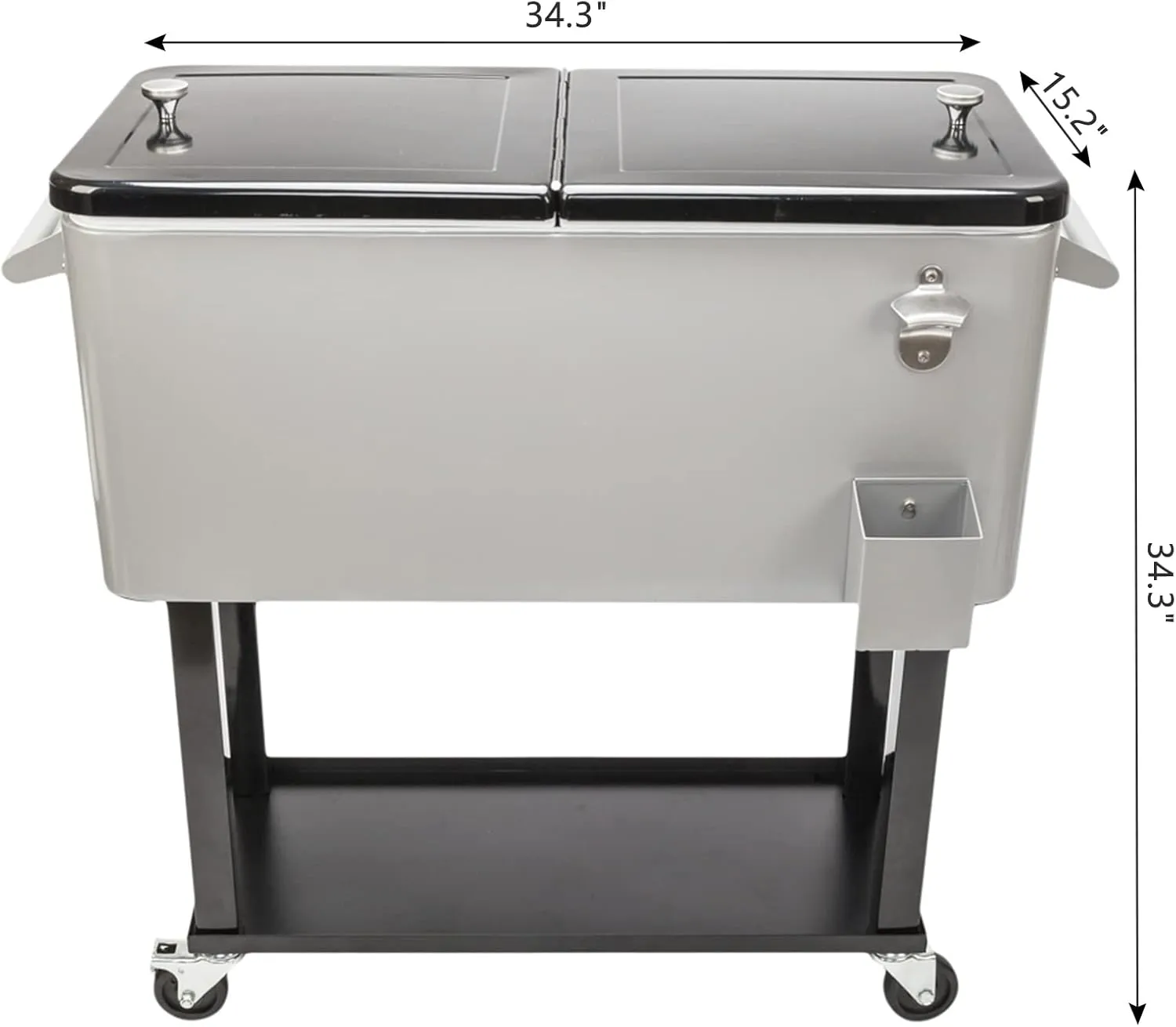 80 Quart Rolling Cooler Cart with Shelf and Bottle Opener for Patio Party