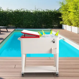 80 Quart Rolling Cooler Cart with Shelf and Bottle Opener for Patio Party
