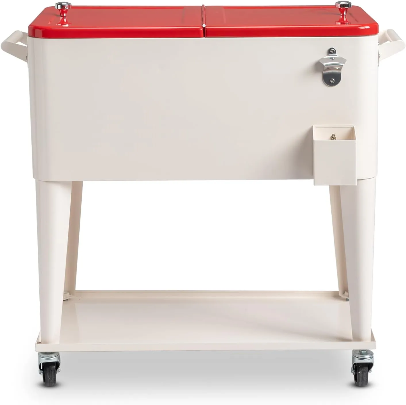 80 Quart Rolling Cooler Cart with Shelf and Bottle Opener for Patio Party