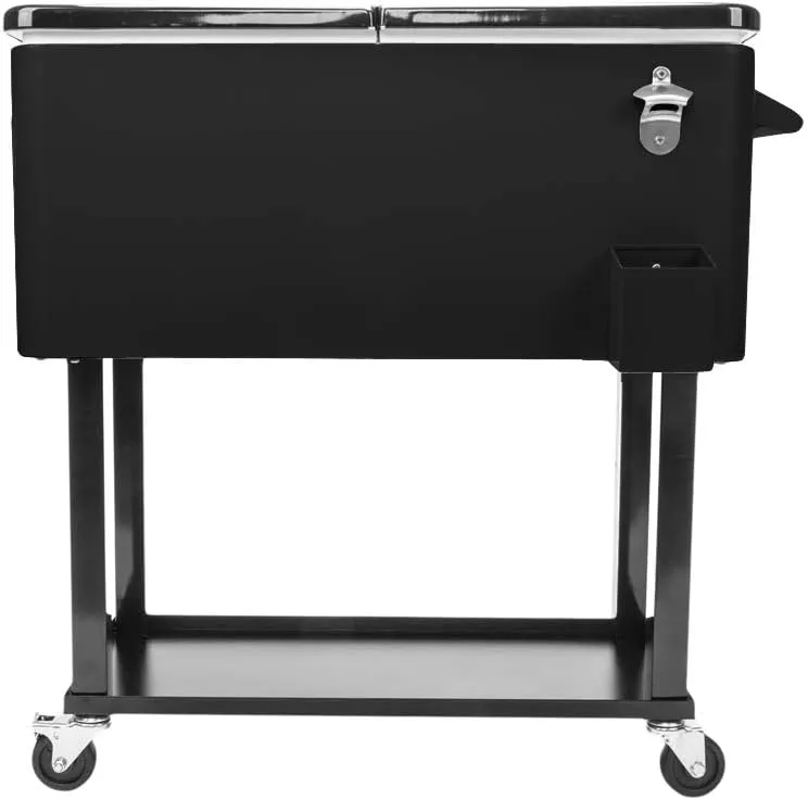 80 Quart Rolling Cooler Cart with Shelf and Bottle Opener for Patio Party