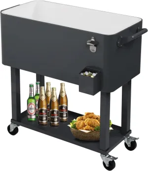 80 Quart Rolling Cooler Cart with Shelf and Bottle Opener for Patio Party