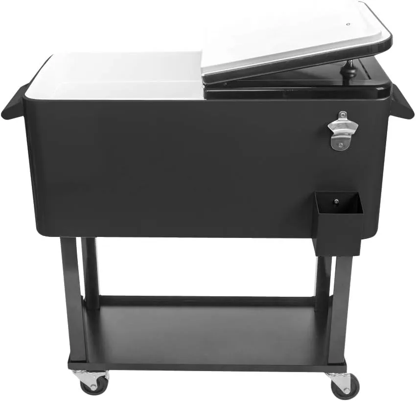 80 Quart Rolling Cooler Cart with Shelf and Bottle Opener for Patio Party