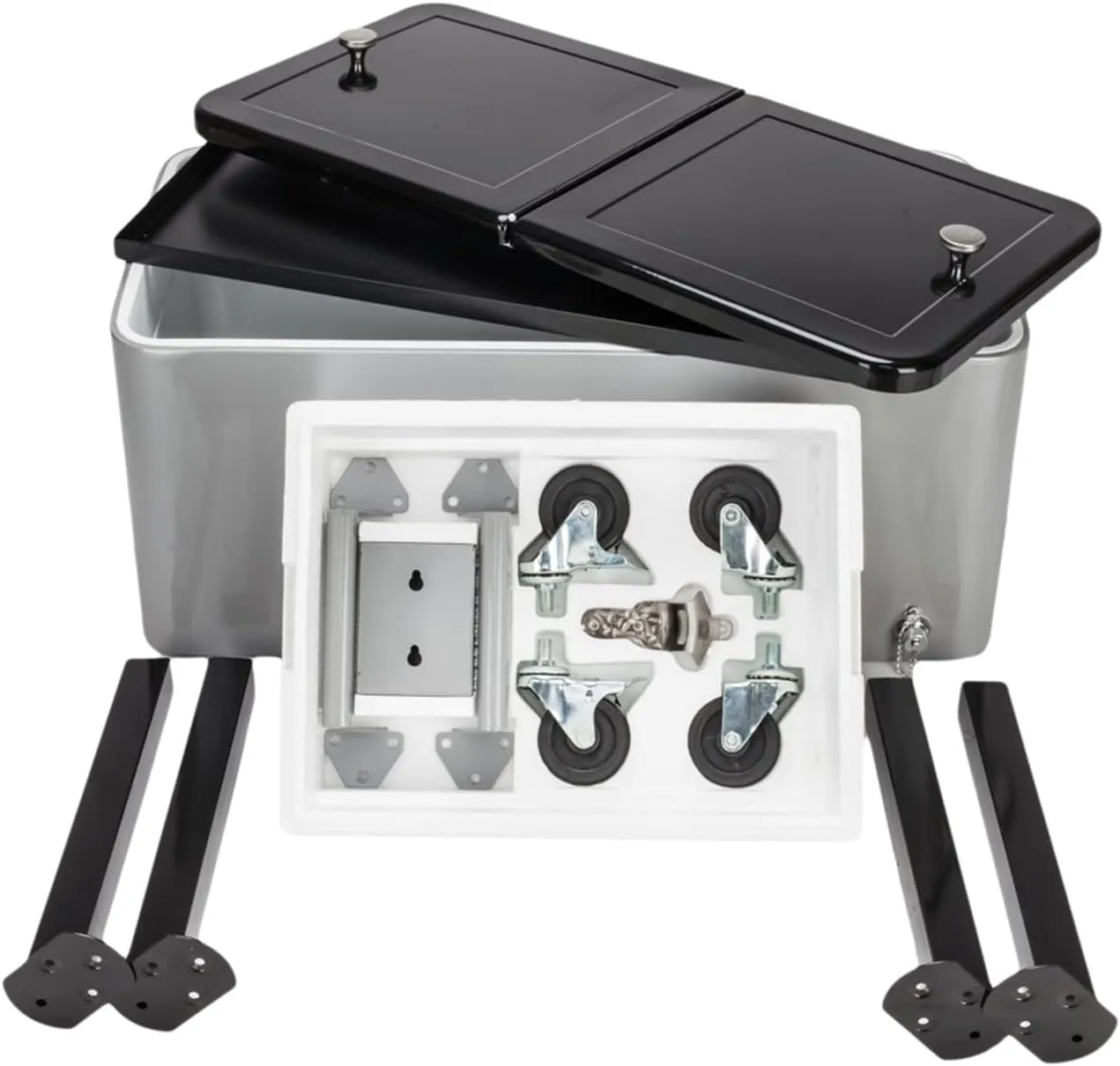 80 Quart Rolling Cooler Cart with Shelf and Bottle Opener for Patio Party