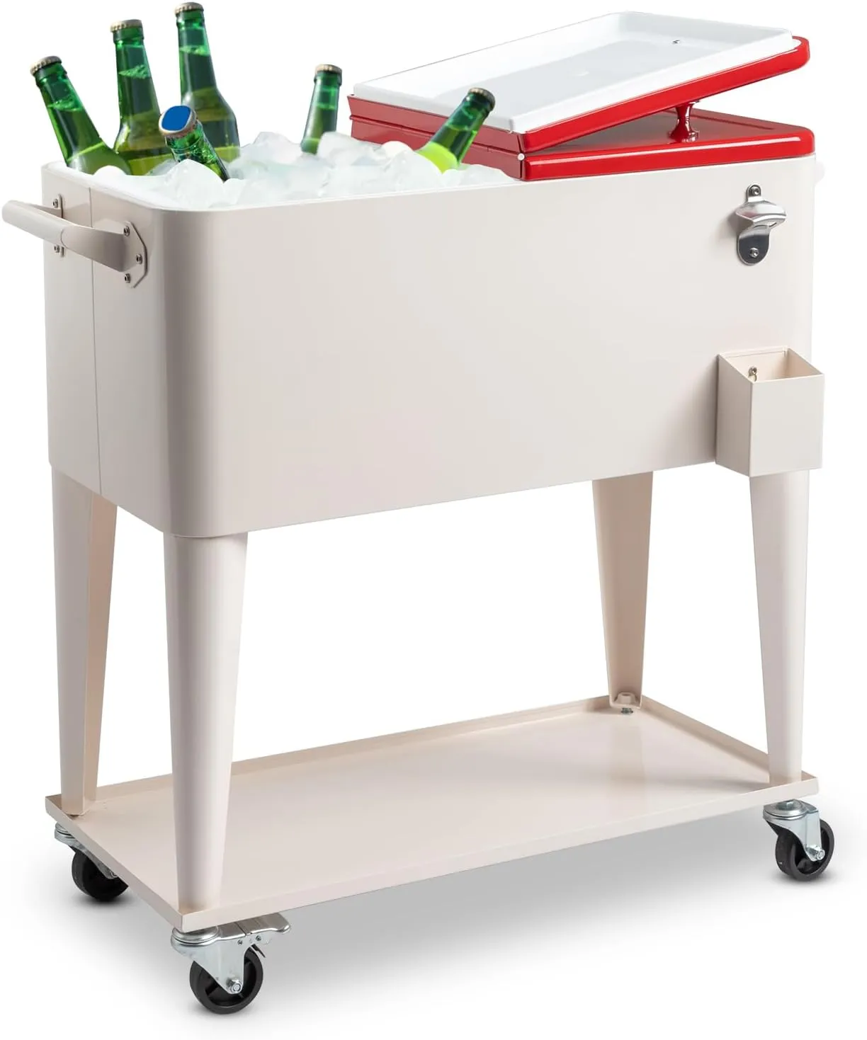 80 Quart Rolling Cooler Cart with Shelf and Bottle Opener for Patio Party