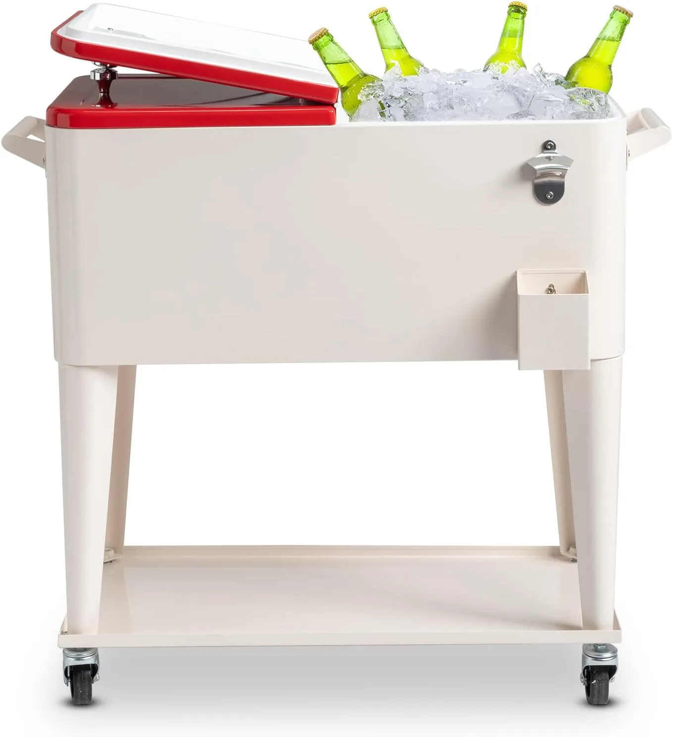 80 Quart Rolling Cooler Cart with Shelf and Bottle Opener for Patio Party