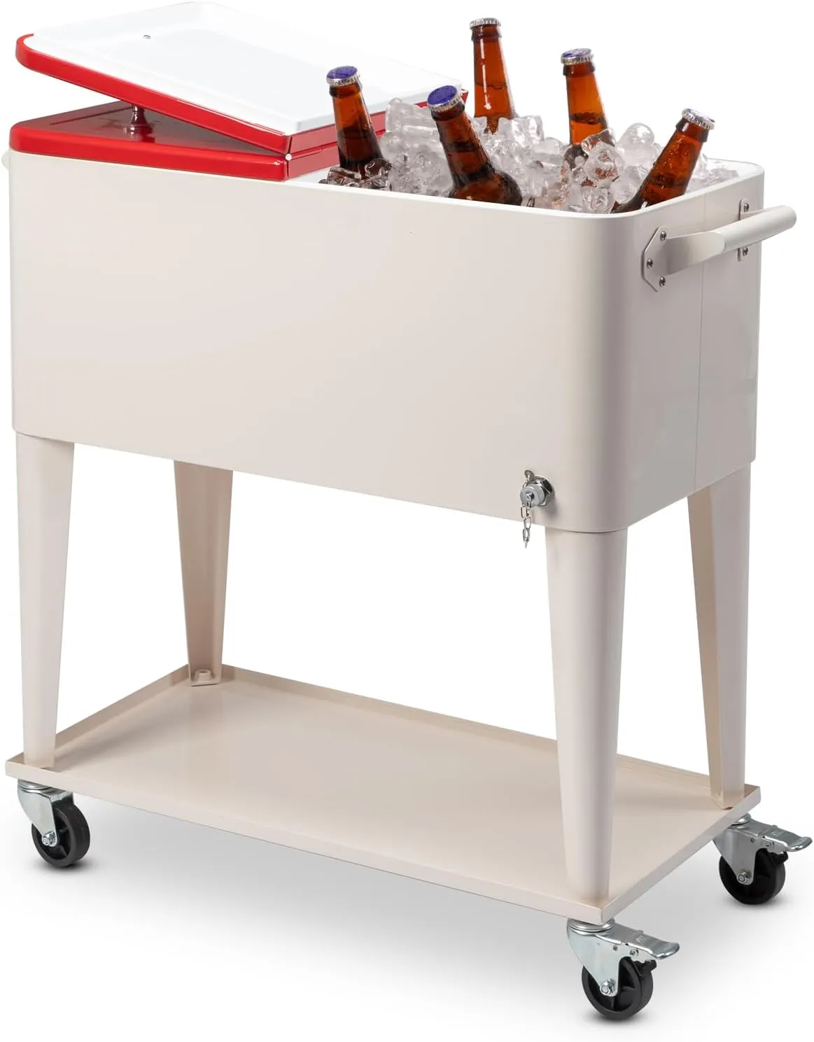 80 Quart Rolling Cooler Cart with Shelf and Bottle Opener for Patio Party