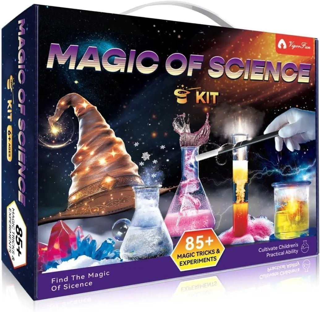 85  Experiments Magic Kit for Kids Ages 3 4 5 6 7 8, STEM Toys for 9-12 Year Old Boys Girls, Educational Chemistry Physical Magic Tricks Learning Set for Kids Birthday Ideas