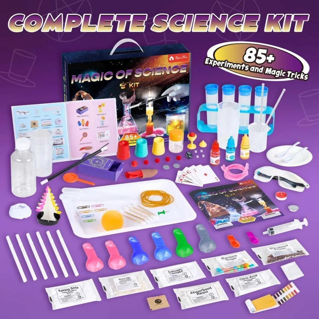 85  Experiments Magic Kit for Kids Ages 3 4 5 6 7 8, STEM Toys for 9-12 Year Old Boys Girls, Educational Chemistry Physical Magic Tricks Learning Set for Kids Birthday Ideas