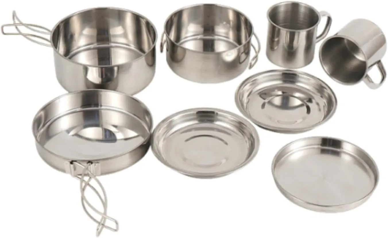 8X Camping Cookware Mess Kit Pot Pan Cup Gear Outdoor Tableware Outdoor Cutlery