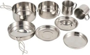 8X Camping Cookware Mess Kit Pot Pan Cup Gear Outdoor Tableware Outdoor Cutlery