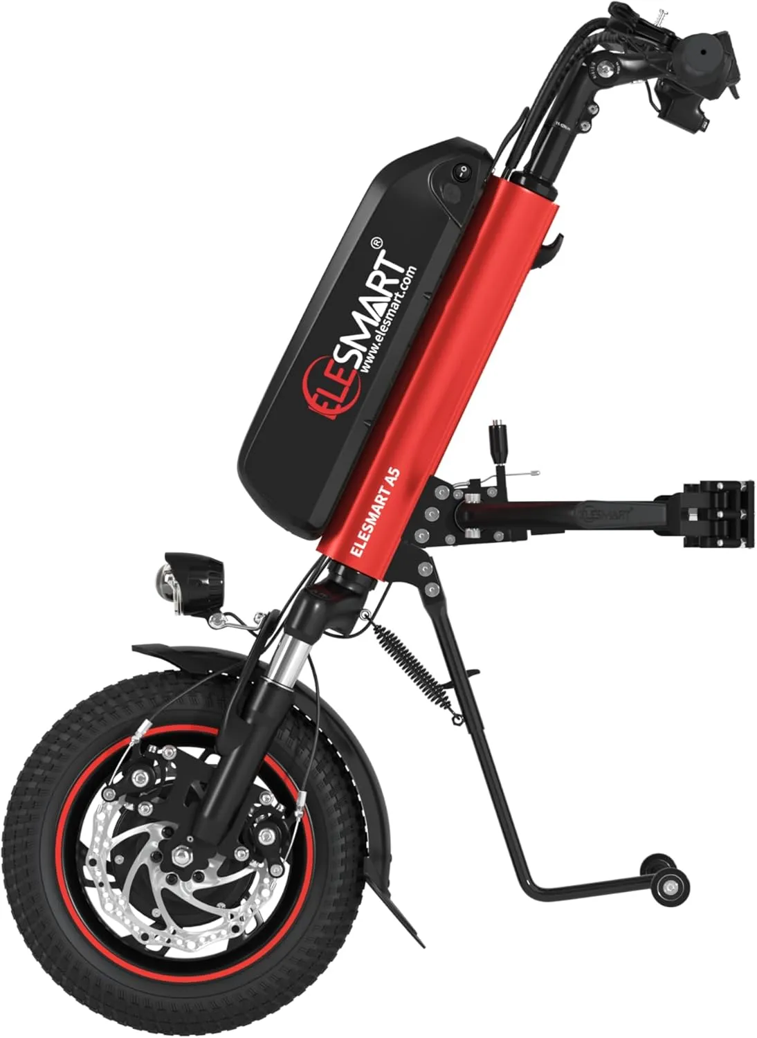 A5 Electric Handcycle Wheelchair Power Attachment, Wheelchair Motor Attachment for Manual to Electric Upgrade, 37 Miles Range, 36V 500W, Side Connection, Red