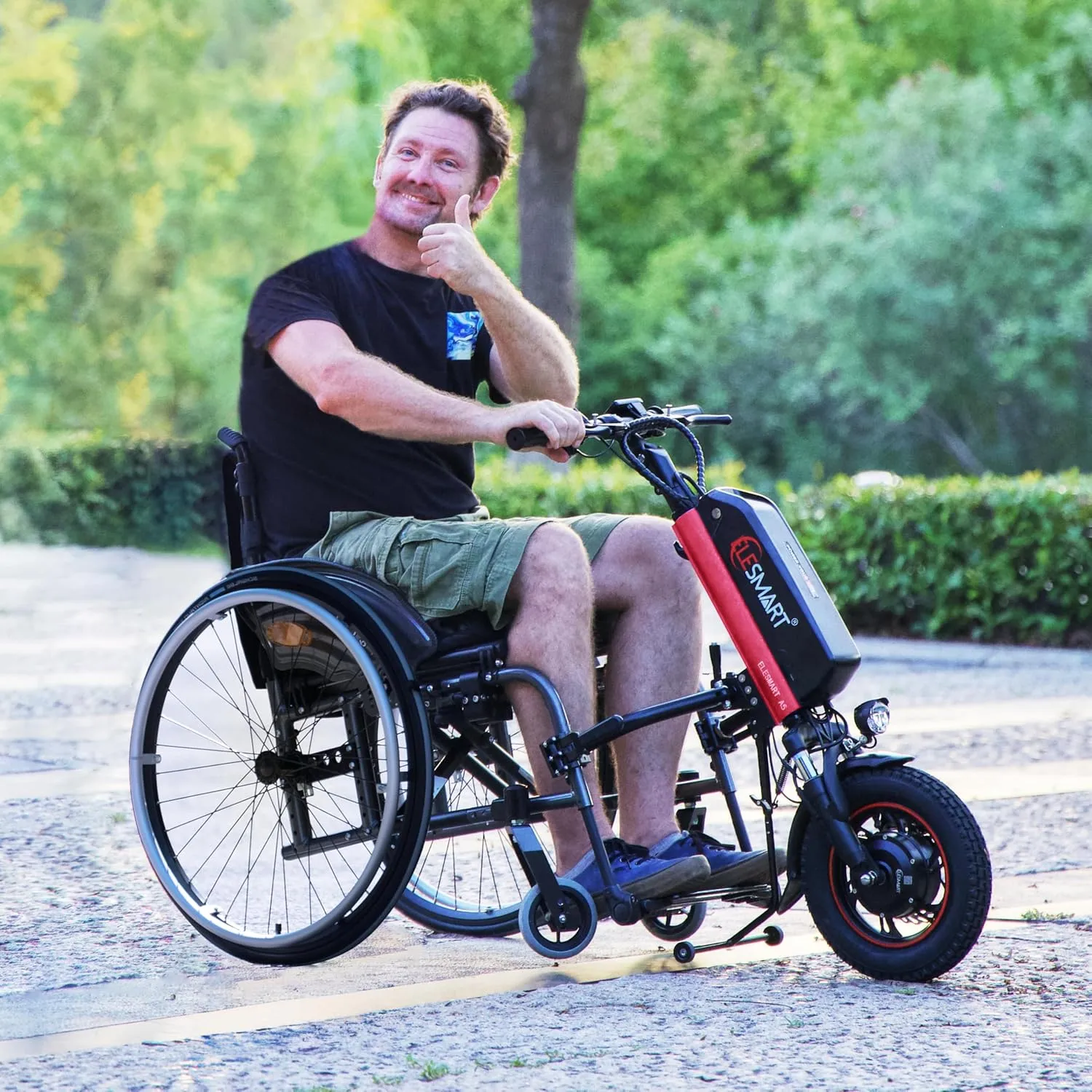 A5 Electric Handcycle Wheelchair Power Attachment, Wheelchair Motor Attachment for Manual to Electric Upgrade, 37 Miles Range, 36V 500W, Side Connection, Red