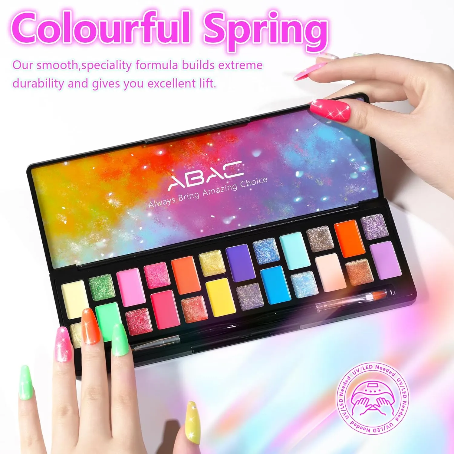 ABAC 24 Color Solid Gel Nail Polish,Pat Paint Gel,Ombre Nail Gel Hema-Free No-Spill Rainbow Shades w/Pro Brush,Summer 2025 Clump-Free Shimmer for Rave,Beach & Festival Nails