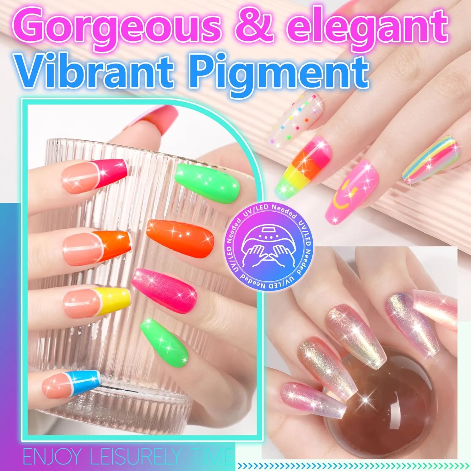 ABAC 24 Color Solid Gel Nail Polish,Pat Paint Gel,Ombre Nail Gel Hema-Free No-Spill Rainbow Shades w/Pro Brush,Summer 2025 Clump-Free Shimmer for Rave,Beach & Festival Nails