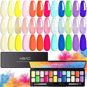 ABAC 24 Color Solid Gel Nail Polish,Pat Paint Gel,Ombre Nail Gel Hema-Free No-Spill Rainbow Shades w/Pro Brush,Summer 2025 Clump-Free Shimmer for Rave,Beach & Festival Nails