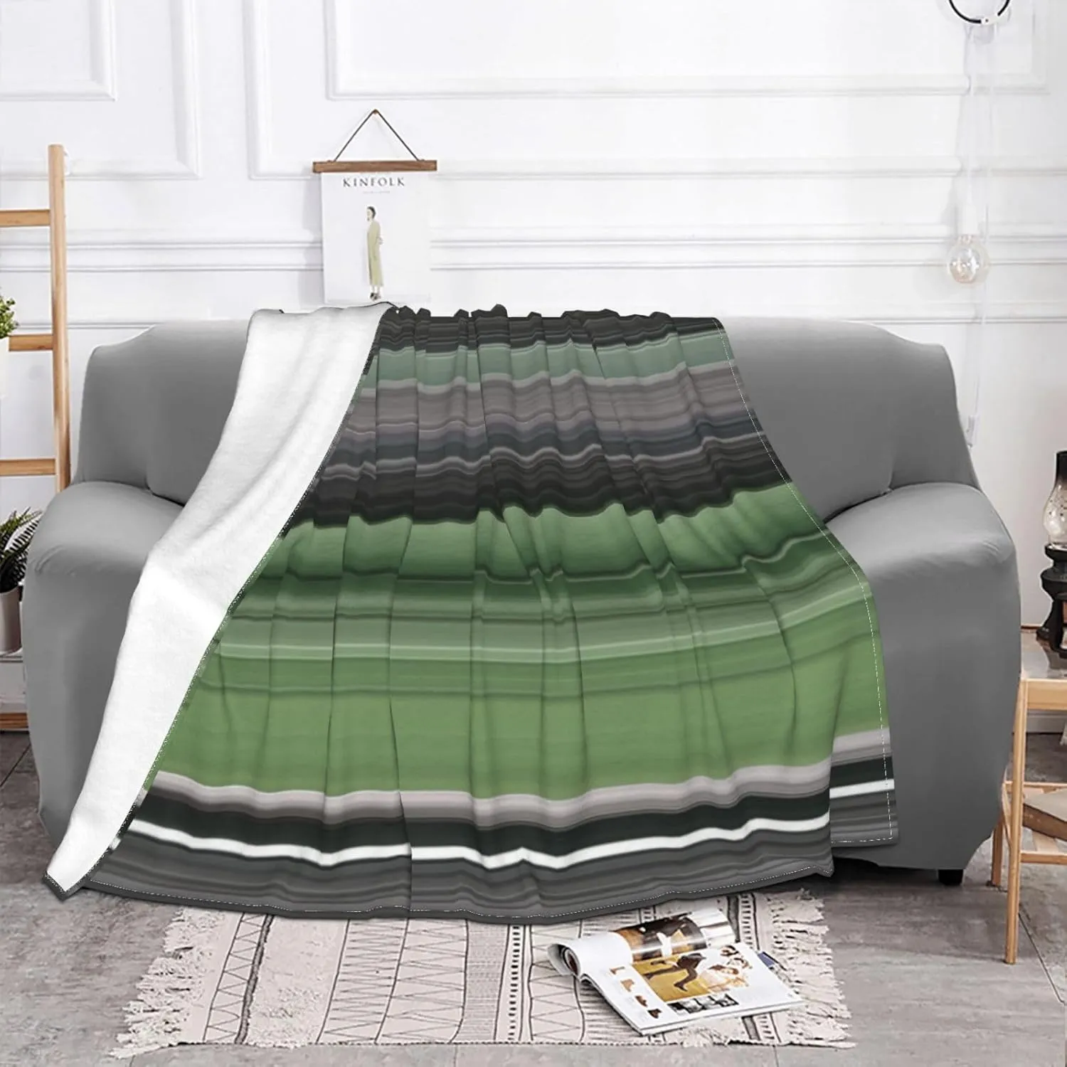 Abstract #1 Olive Green and Grey 60"X50" Flannel Blanket - 100% Soft Polyester, Lightweight and Warm, Suitable for Families, Camping, Travel