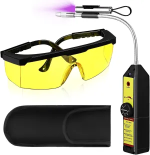 AC Leak Detector Kit, WJL-6000UV Refrigerant Leak Detector Auto Air Conditioner Tool Test Detection Kit Halogen Gas Leakage Tester UV Protective Glasses AC Sniffer R22 R410A R134A 1234YF