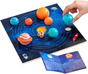 Adena Montessori Wooden Solar System Model Board, Puzzle with 3D Planets Models for 3-6 Year Old Kids, Preschool Science Toys, STEM Toys, Gift for Boys & Girls