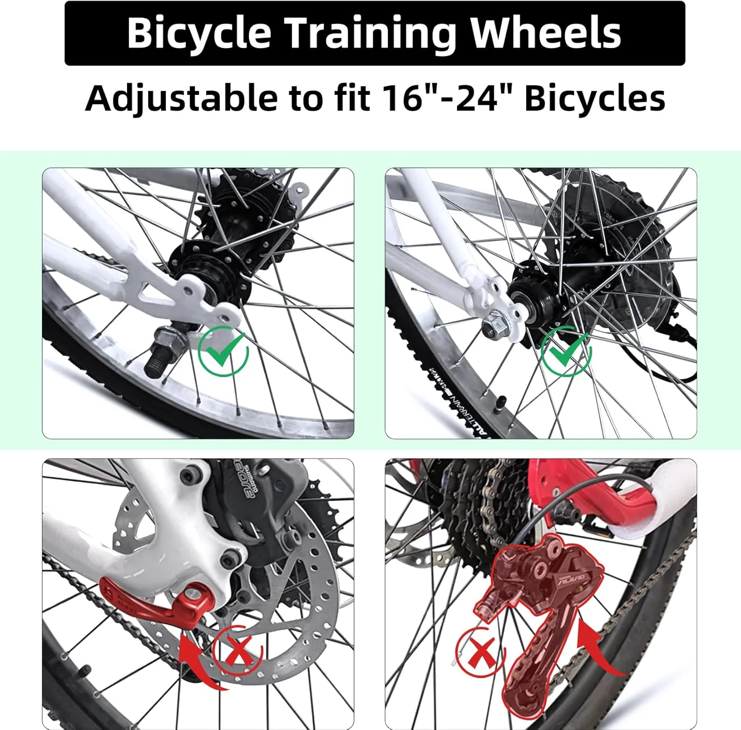 Adjustable Bike Trainning Wheels Kids Bicycle Training Wheels Kit for 16, 18, 20, 22, 24 inch bike, Includes Stabilizers for Variable Speeds, Pink