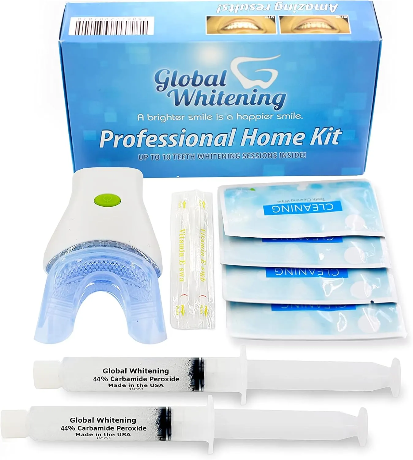 Advanced Teeth Whitening Home Kit Maximum Strength 44% Whitening Gel Formula with 7 LED Blue Light Vibrating Brushing System Remove The Most Toughest Stains