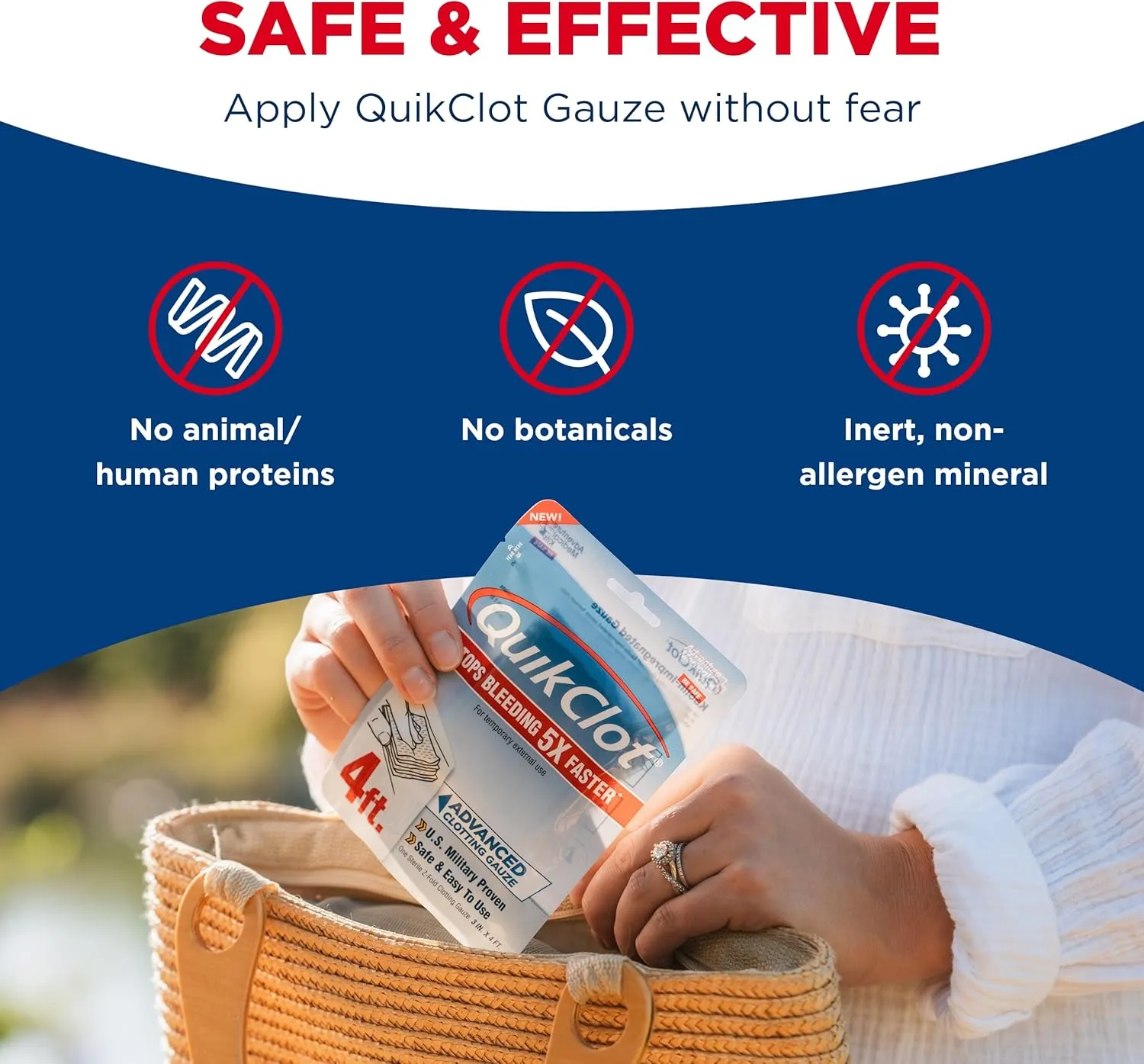 Adventure Medical Kits QuikClot Gauze - for Emergency Survival Kit, Doomsday Prepping Supplies & More - Stops Bleeding Fast with Kaolin - Flexible Hemostatic Medical Gauze - 3" x 24" (2 Strips)