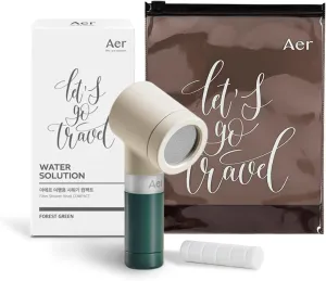 Aer Travel Mini Shower Head Set with Filter | Compact Portable Shower Kit with High-Pressure Spray, Chlorine & Calcium Reduction | Includes Filters and Waterproof Pouch Forest Green