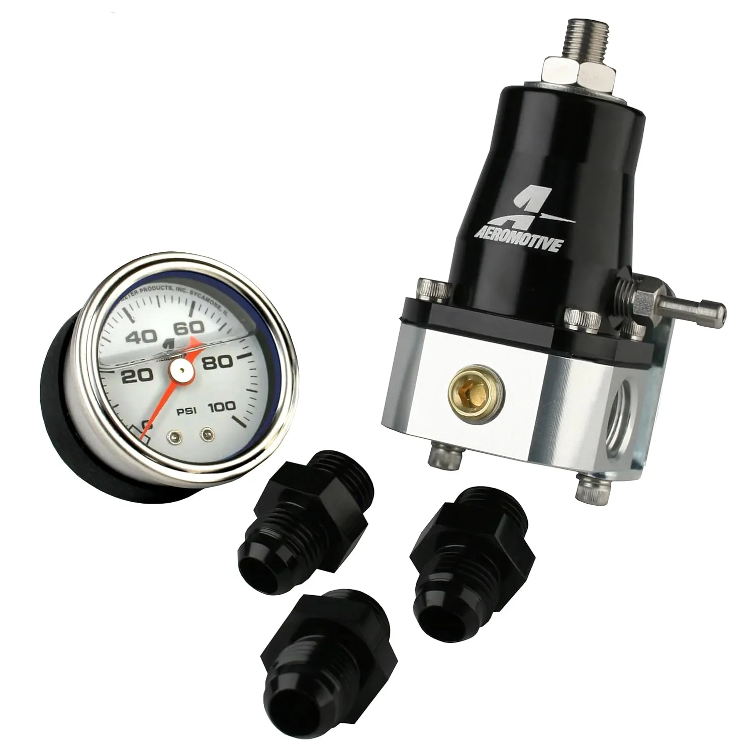 Aeromotive 13130 EFI Fuel Pressure Regulator and Fitting Kit, Adjustable, 40-75 PSI, with Gauge and Fittings, Universal