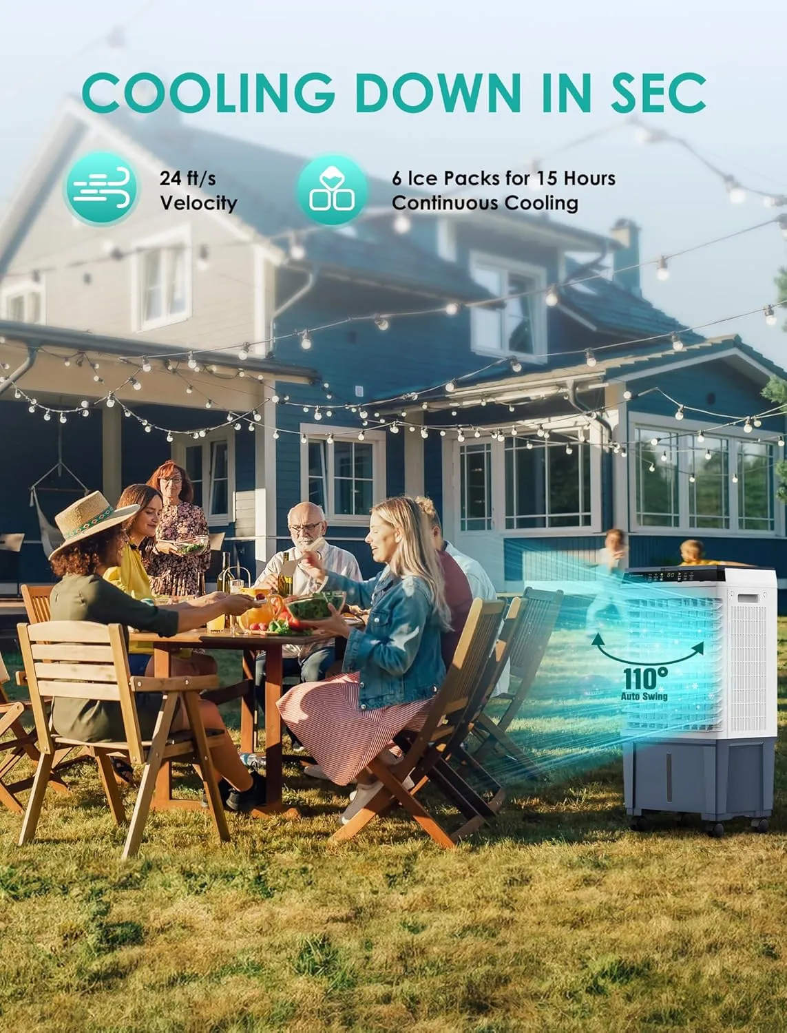 Air Choice Portable Evaporative Air Cooler, 1800 CFM Swamp Cooler with 6 Ice Box & 5.3 Gal Water Tank, 110° Swing, 3 Speeds, Upgraded Remote, 12H Timer, 3-in-1 Air Cooling Fan for Outdoor Indoor, Gray