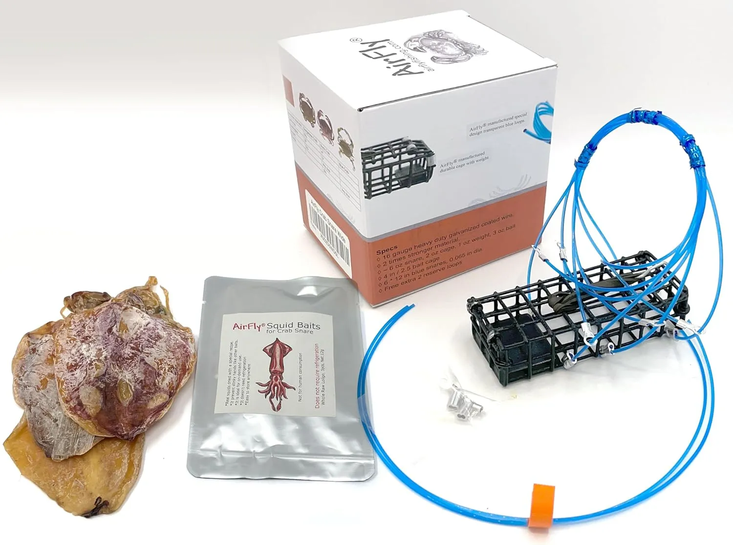 AirFly 6-Loops Crab Trap for Fishing Poles: Perfect for Catching Dungeness, Rock, and Blue Crabs, Made in The USA (Includes Bait and Reserve Loops)