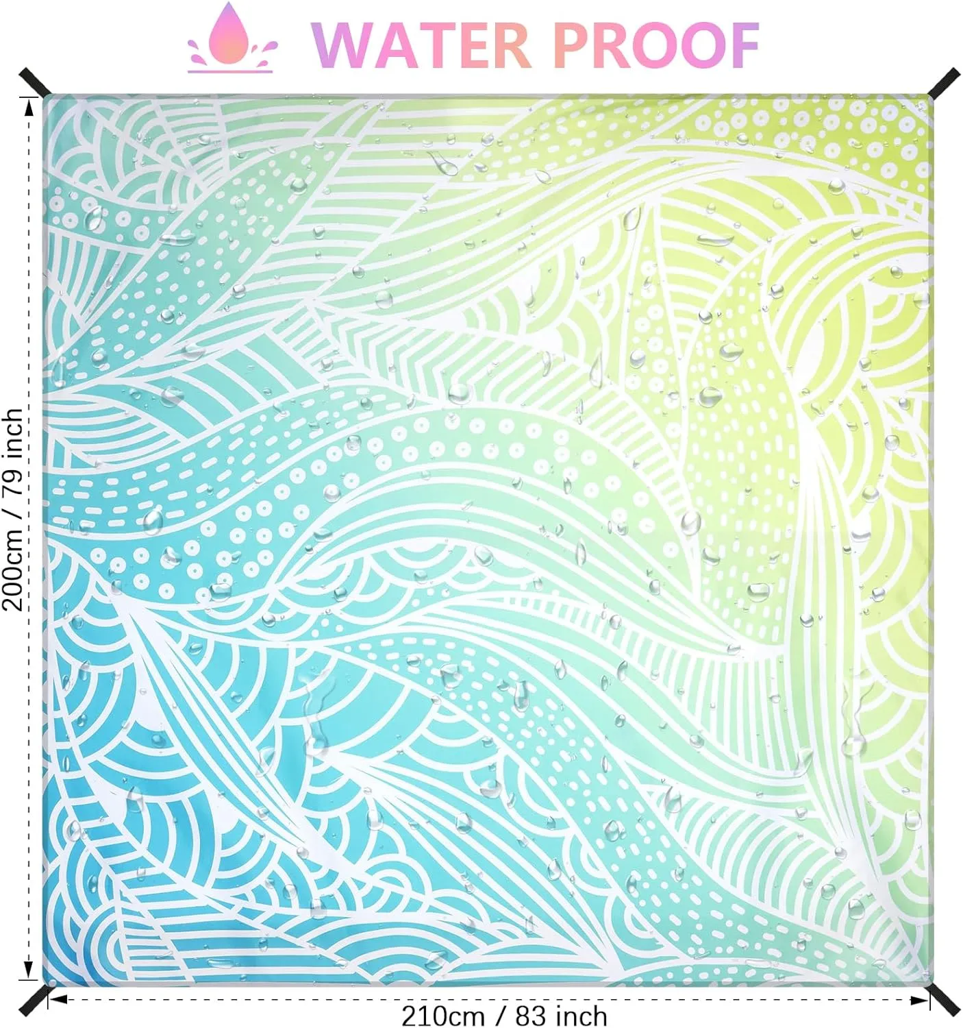 AISPARKY Beach Blanket Waterproof Sandproof Lightweight Durable Compact Sand Free Beach Mat 79”x 83” for 1-4 Adults for Festival Travel Camping Hiking Picnic Blanket (Gradiant BL&GN-Ripple)