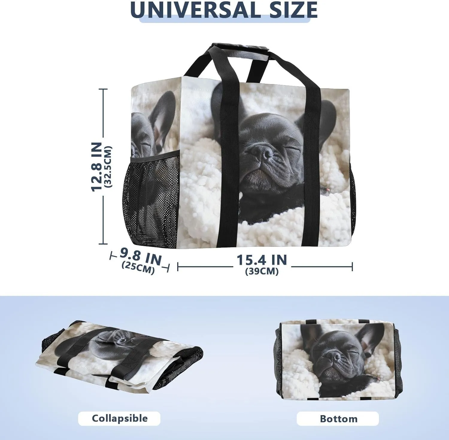 ALAZA French Bulldog Cute Puppy Sleeping in Blanket Waterproof Beach Tote Bags