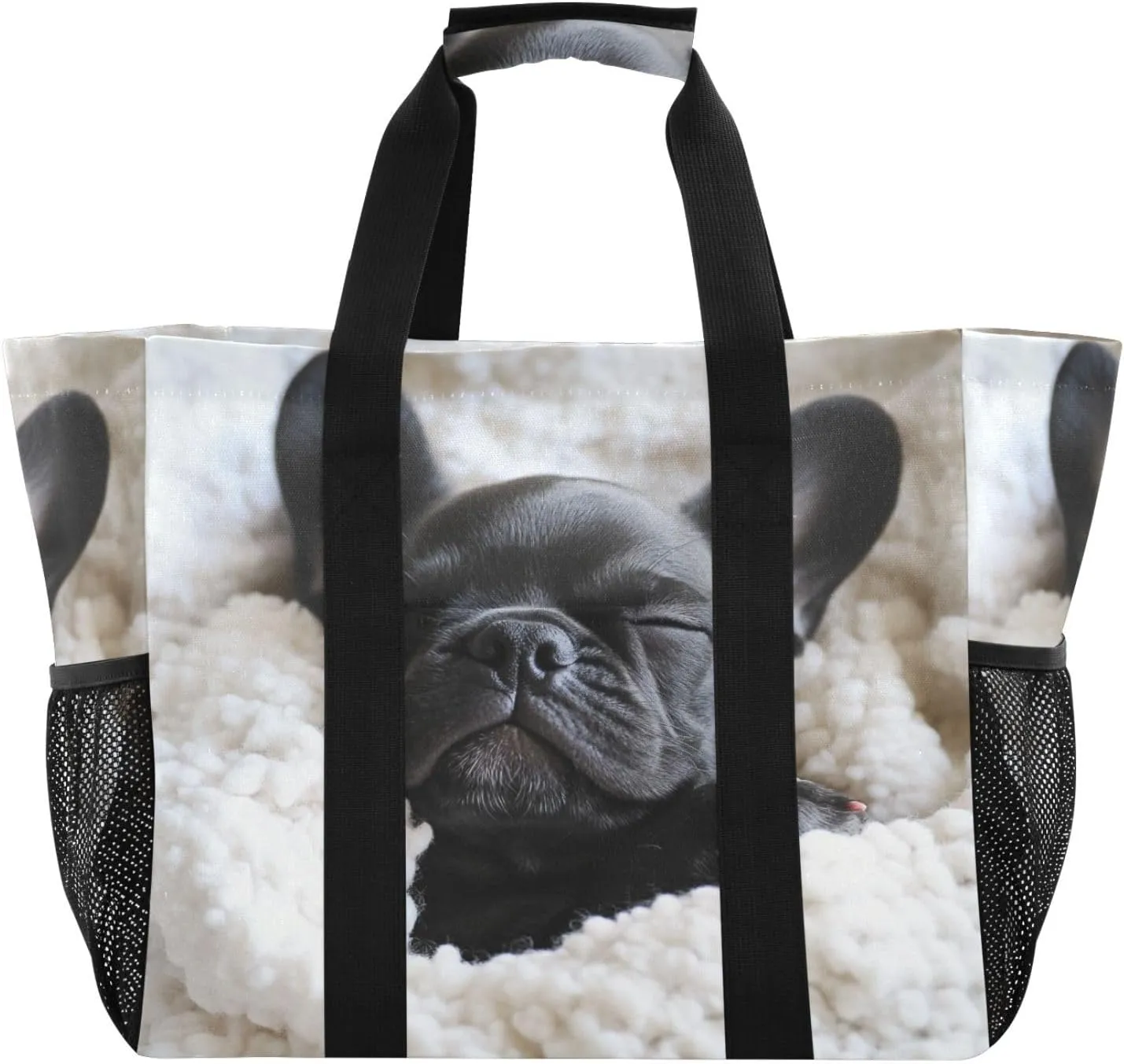 ALAZA French Bulldog Cute Puppy Sleeping in Blanket Waterproof Beach Tote Bags