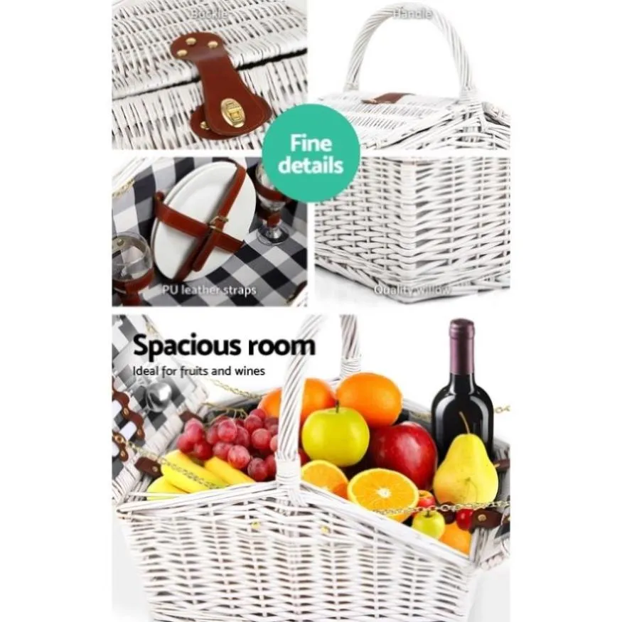 Alfresco 2 Person Picnic Basket Set Insulated Blanket Bag PICNIC-2PPL-BASKET-WH