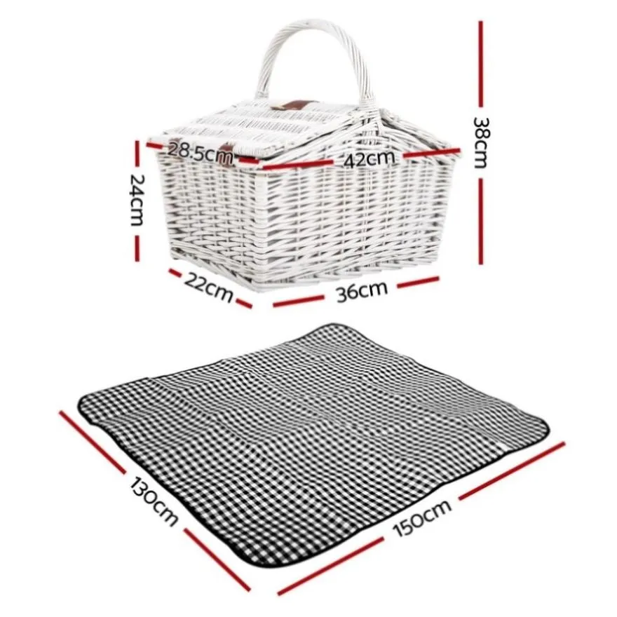 Alfresco 2 Person Picnic Basket Set Insulated Blanket Bag PICNIC-2PPL-BASKET-WH