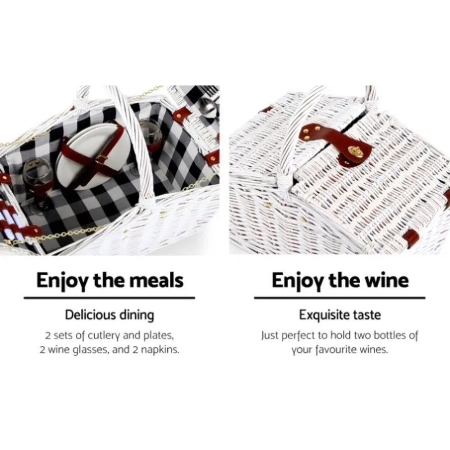 Alfresco 2 Person Picnic Basket Set Insulated Blanket Bag PICNIC-2PPL-BASKET-WH