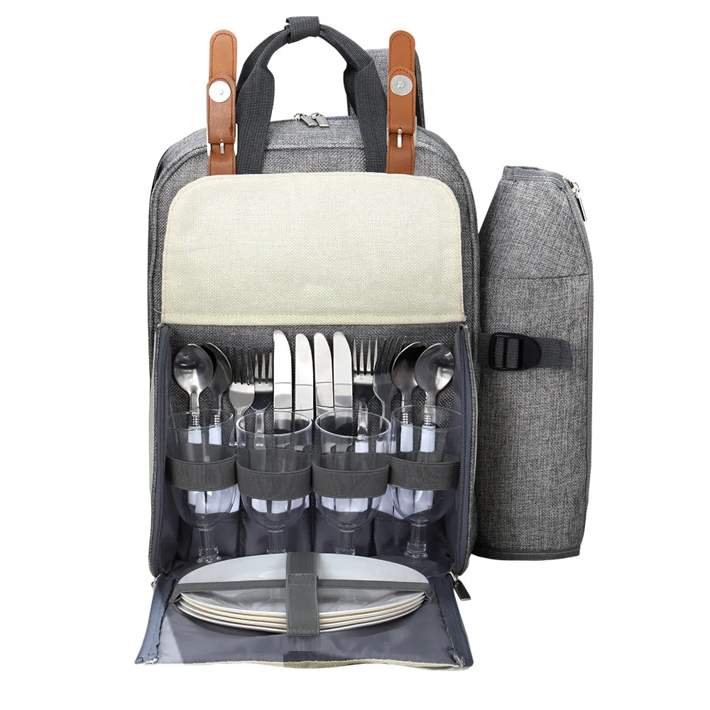 Alfresco 4 Person Insulated Picnic Backpack Set in Grey