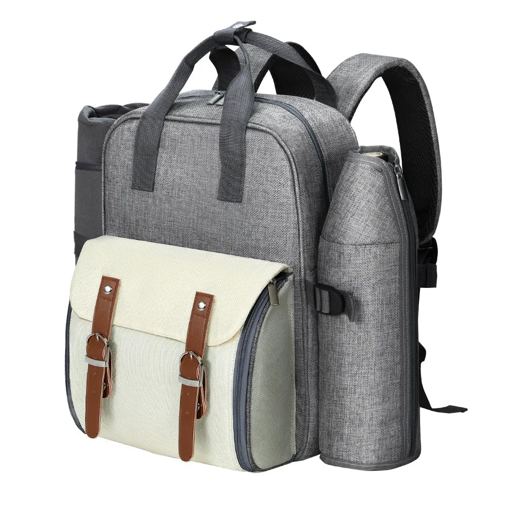 Alfresco 4 Person Insulated Picnic Backpack Set in Grey