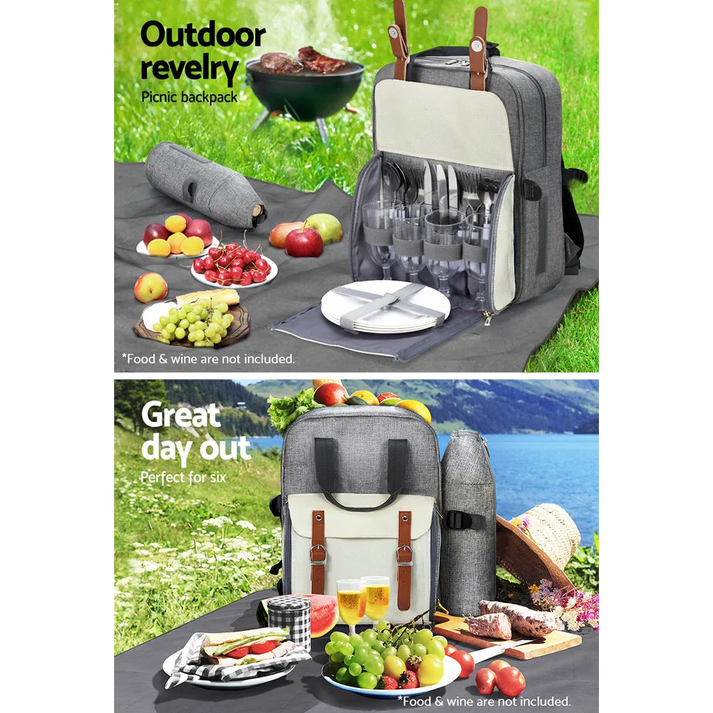 Alfresco 4 Person Insulated Picnic Backpack Set in Grey