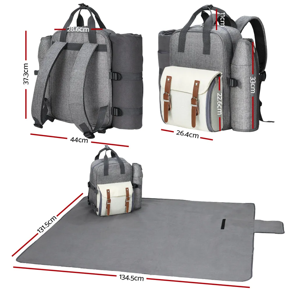Alfresco 4 Person Insulated Picnic Backpack Set in Grey