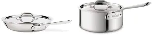All-Clad D3 Fry Lid, 10 Inch Pan, Dishwasher Safe Stainless Steel Cookware, Silver, 10-Inch & Stainless Steel Tri-Ply Bonded Dishwasher Safe Sauce Pan with Lid, Cookware, 3-Quart, Silver