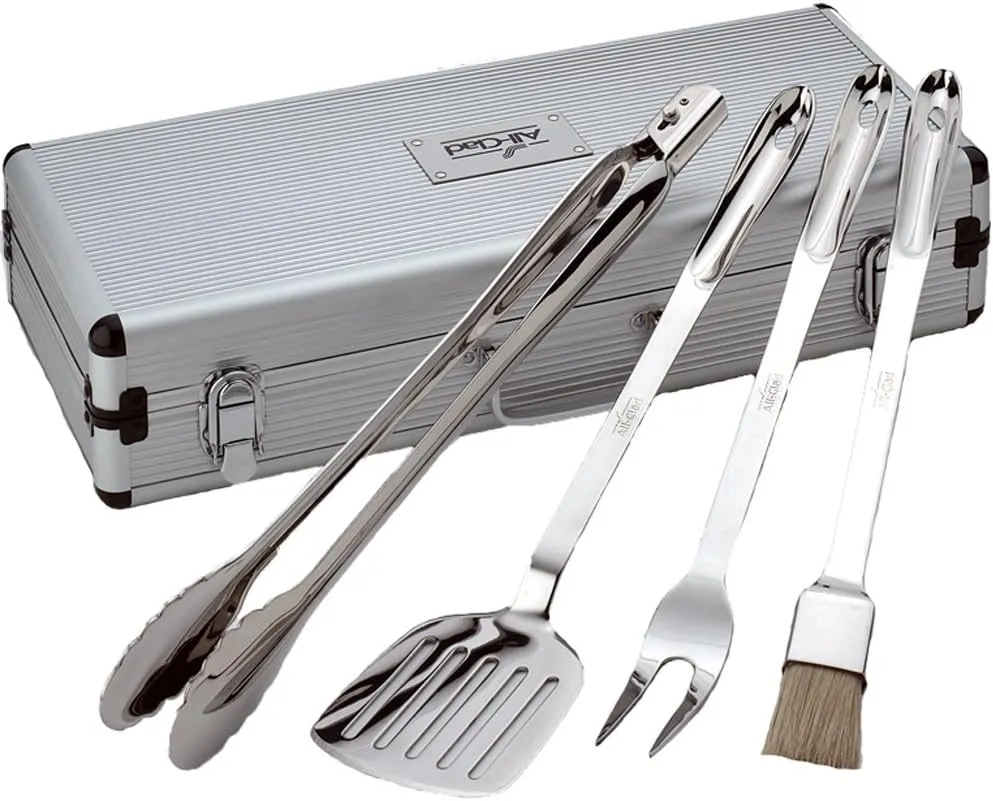 All-Clad Professional Tools with Case Stainless Steel BBQ Tool Set 4 Piece Pots and Pans, Cookware Silver