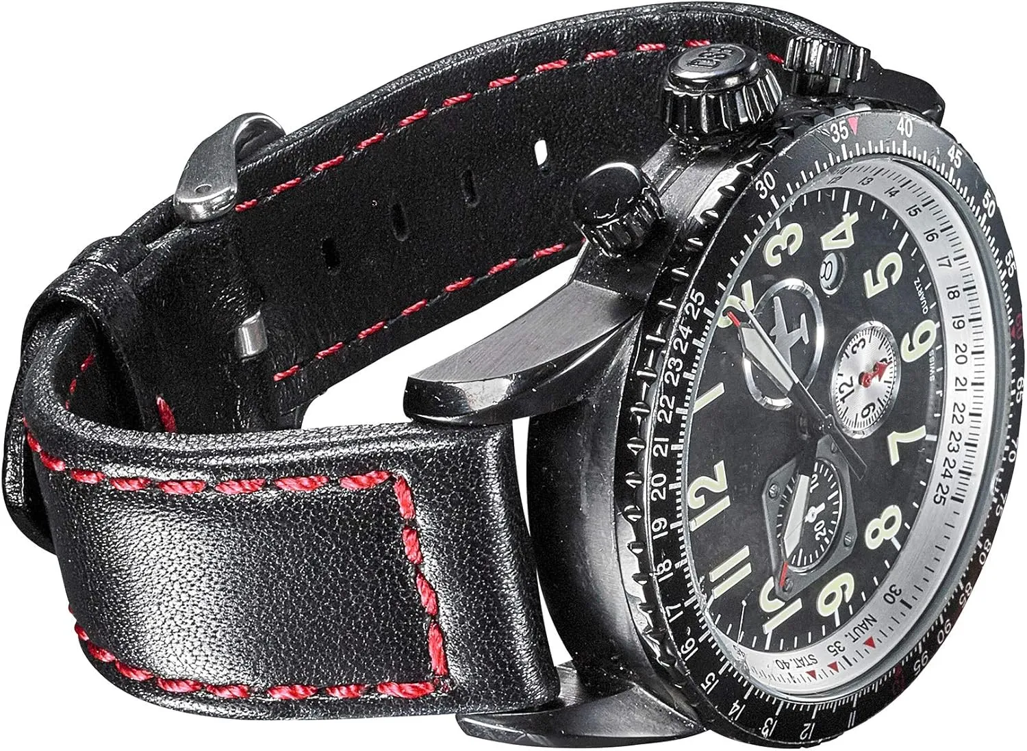 ALPINE Genuine waterproof leather watch band with quick release spring bars - leather watch strap 18mm, 20mm, 22mm, 24mm - black, brown