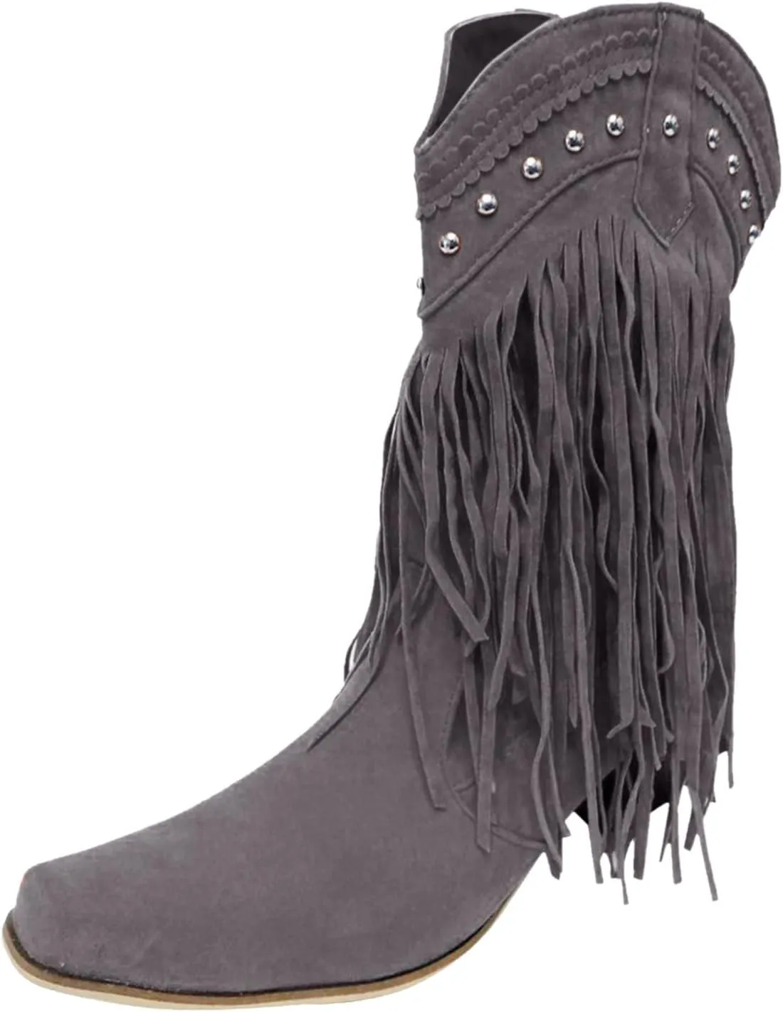 AMDBEL Mid Calf Boots for Women Low Heel Fall Boots for Women 2024 Retro Tassel Pointed Toe Cowboy Boots Winter Shoes